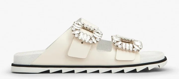 Slidy Viv' Crystal Buckle Leather Mules