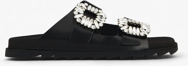 Slidy Viv' Crystal Buckle Leather Mules