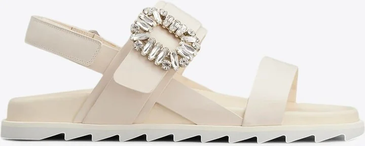 Slidy Viv' Crystal-Buckle Leather Sandals