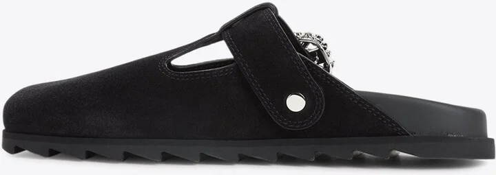 Slidy Viv' Crystal Buckle Mules in Suede - Image 2
