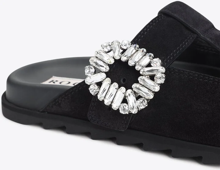 Slidy Viv' Crystal Buckle Mules in Suede - Image 3
