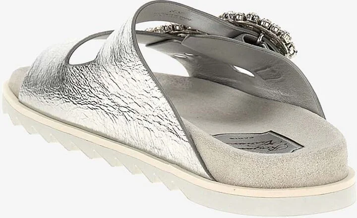Slidy Viv' Metallic Leather Slides - Image 2