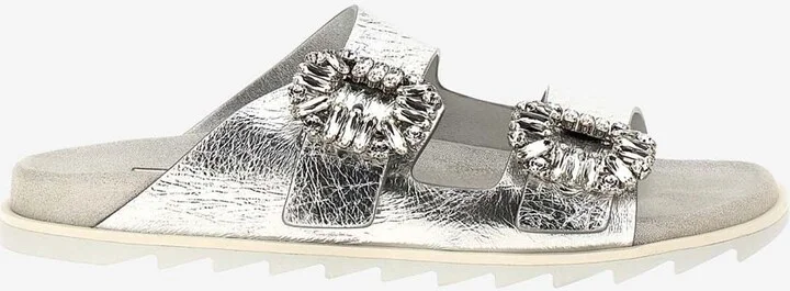 Slidy Viv' Metallic Leather Slides