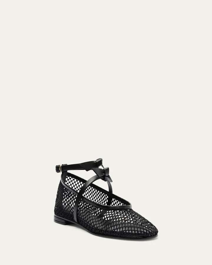 Slim Clarita Bow-Strap Fishnet Ballerina Flats - Image 3