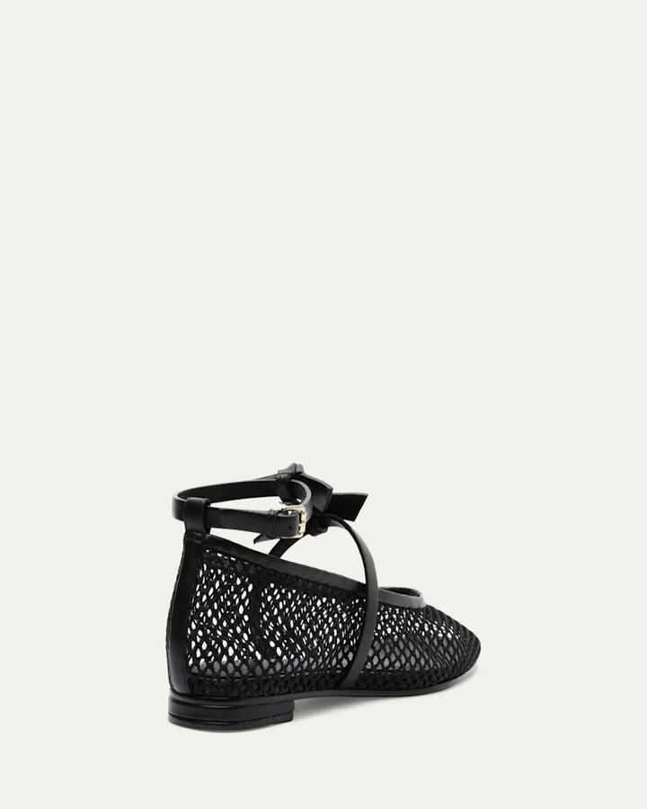 Slim Clarita Bow-Strap Fishnet Ballerina Flats - Image 5