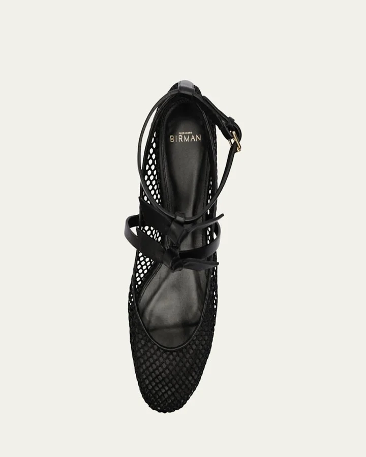 Slim Clarita Bow-Strap Fishnet Ballerina Flats - Image 9