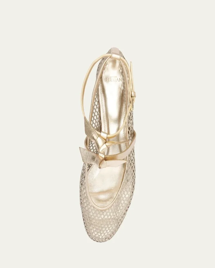 Slim Clarita Bow-Strap Fishnet Ballerina Flats - Image 2