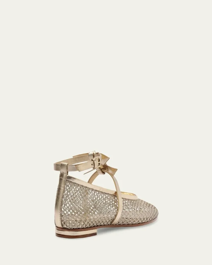 Slim Clarita Bow-Strap Fishnet Ballerina Flats - Image 3