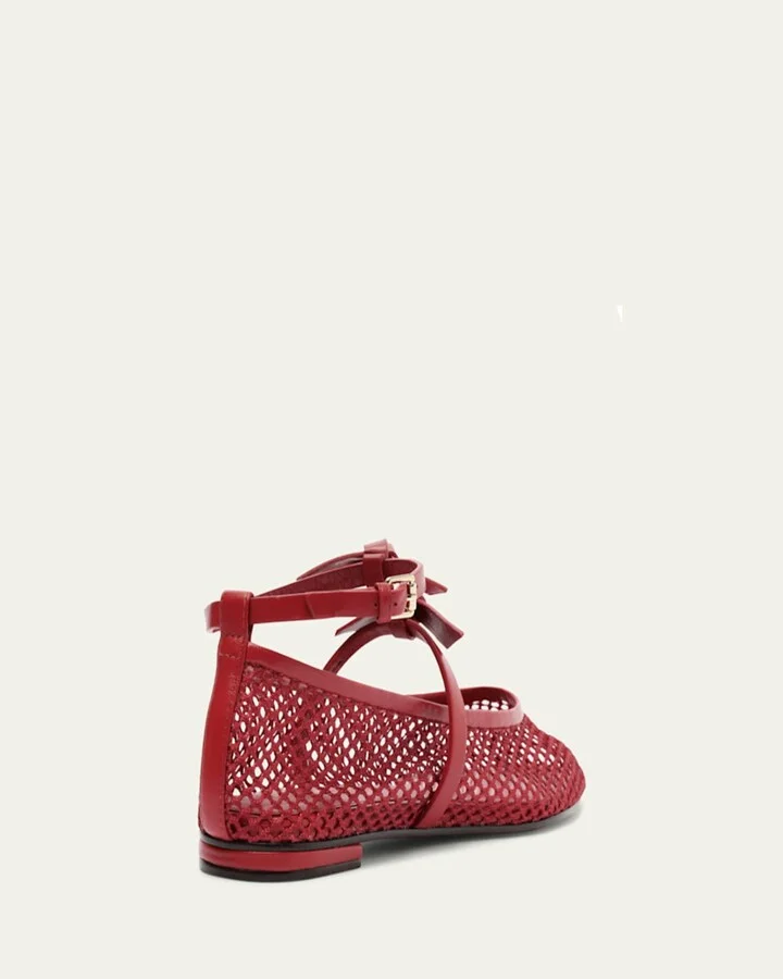Slim Clarita Bow-Strap Fishnet Ballerina Flats - Image 2