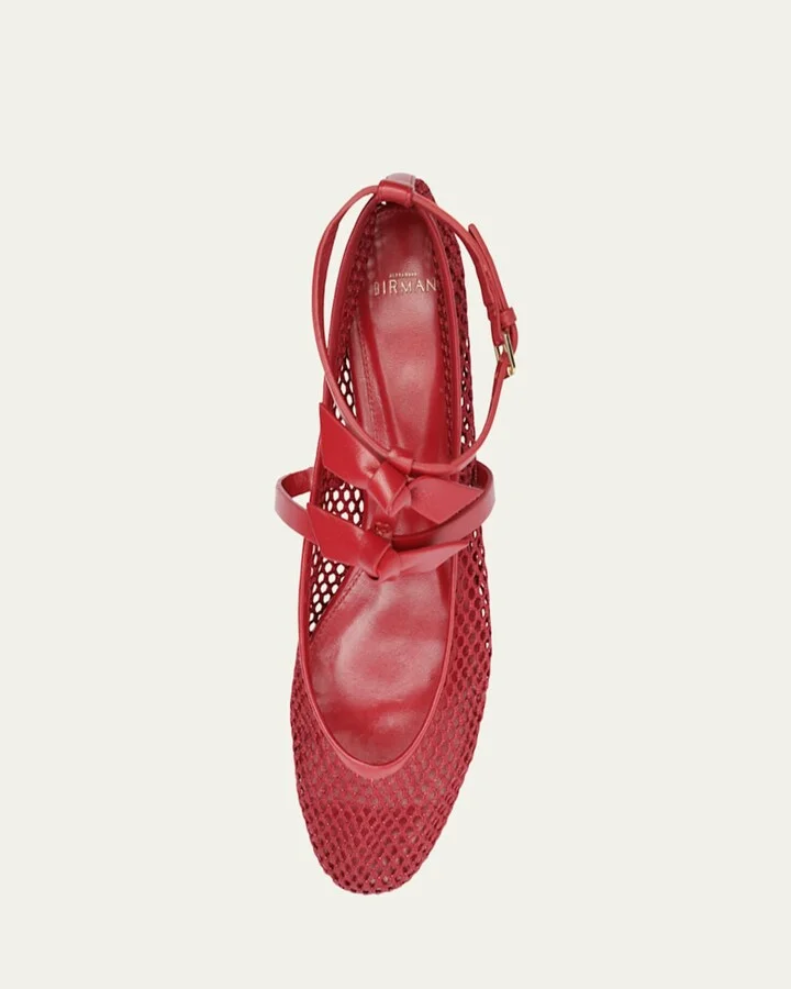 Slim Clarita Bow-Strap Fishnet Ballerina Flats - Image 3