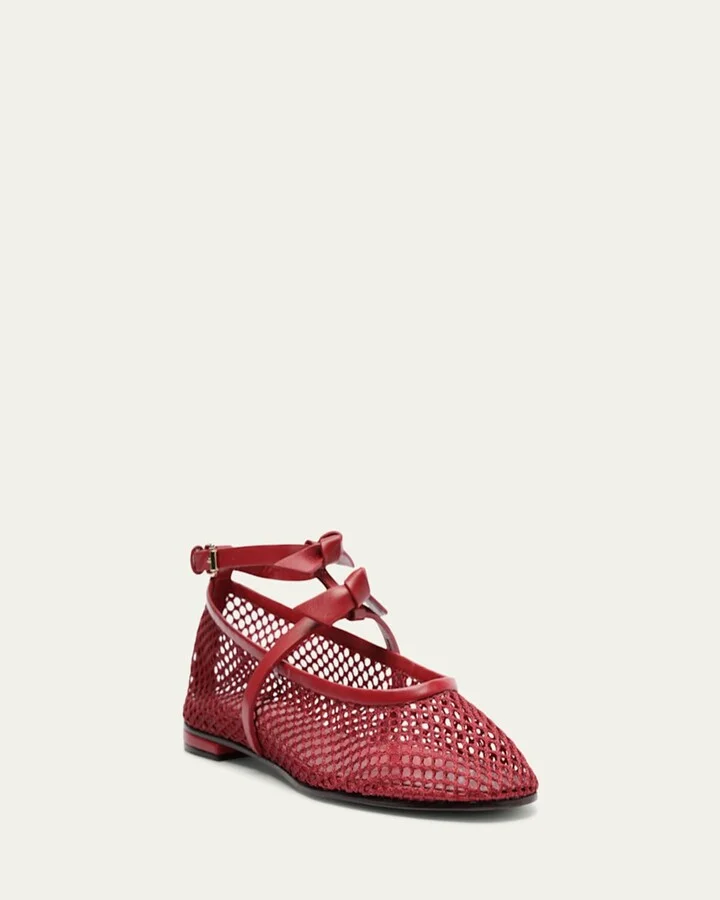 Slim Clarita Bow-Strap Fishnet Ballerina Flats - Image 4