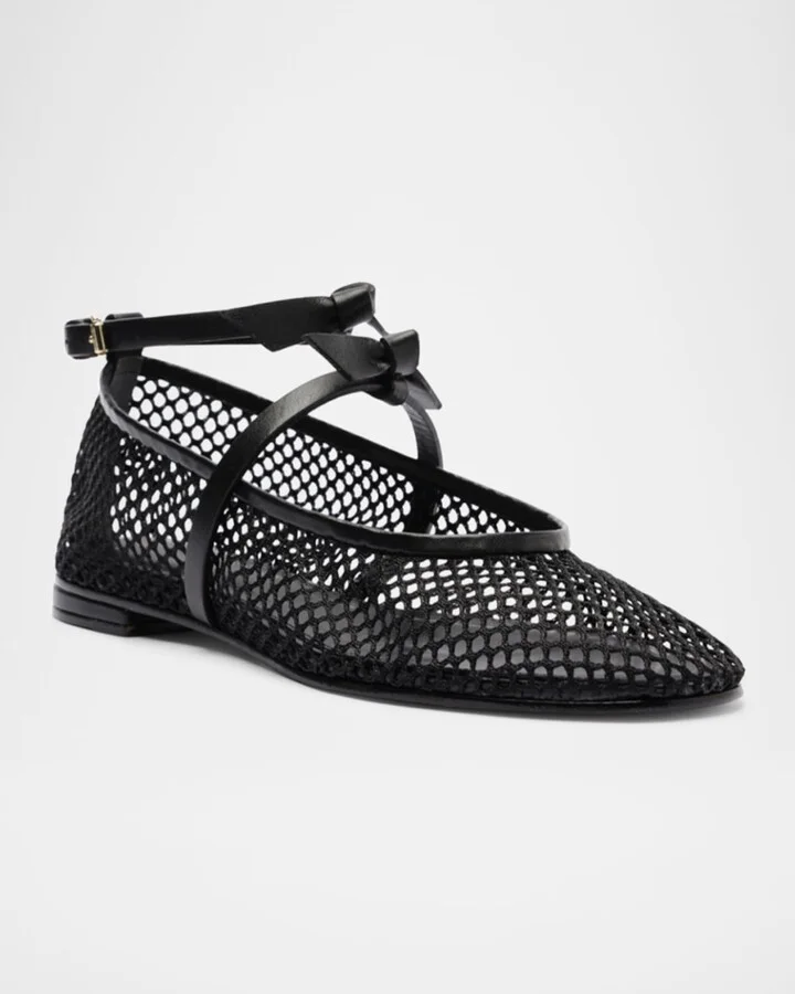 Slim Clarita Bow-Strap Fishnet Ballerina Flats - Image 3