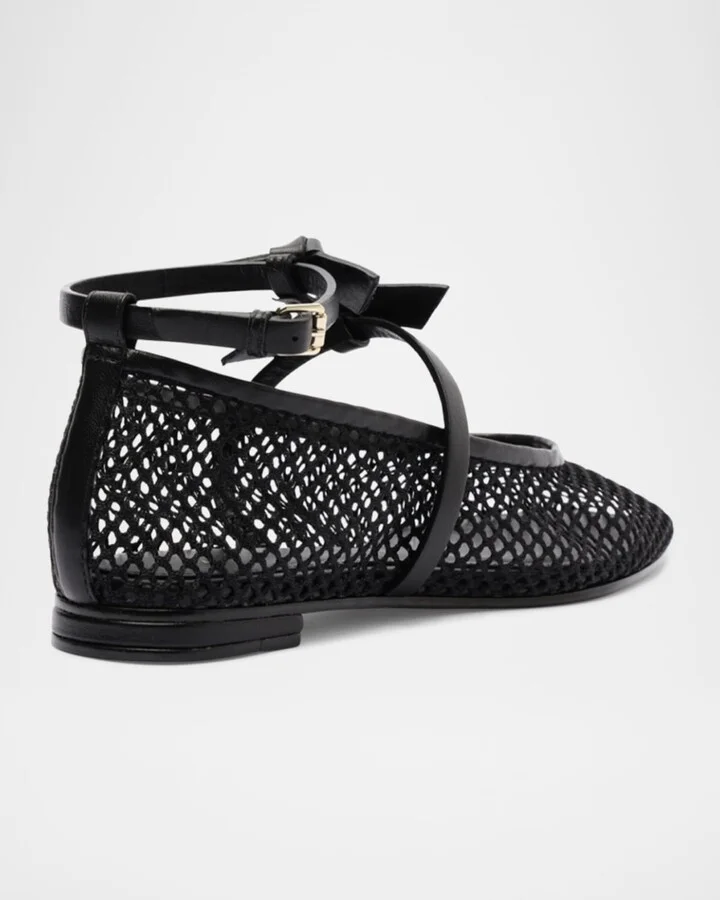 Slim Clarita Bow-Strap Fishnet Ballerina Flats - Image 4