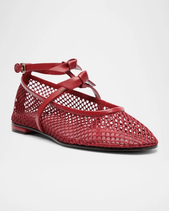 Slim Clarita Bow-Strap Fishnet Ballerina Flats - Image 3