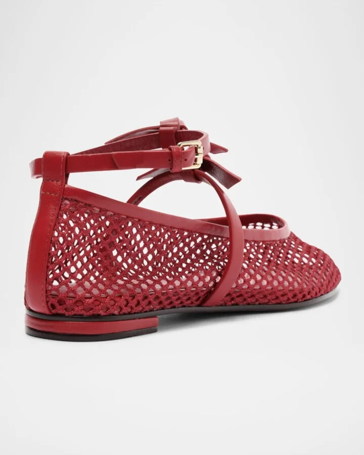 Slim Clarita Bow-Strap Fishnet Ballerina Flats - Image 4