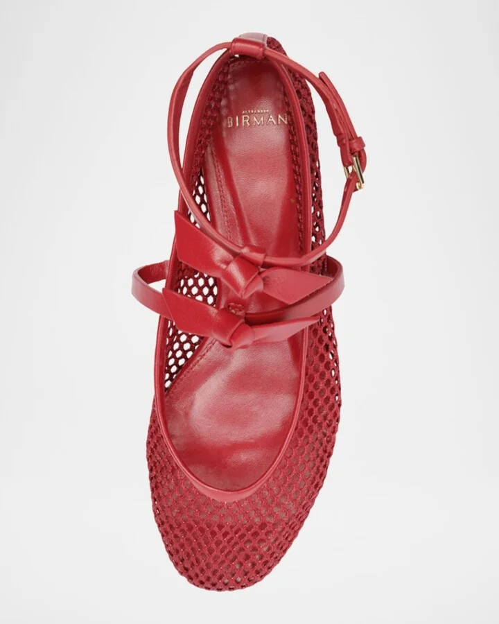 Slim Clarita Bow-Strap Fishnet Ballerina Flats - Image 6