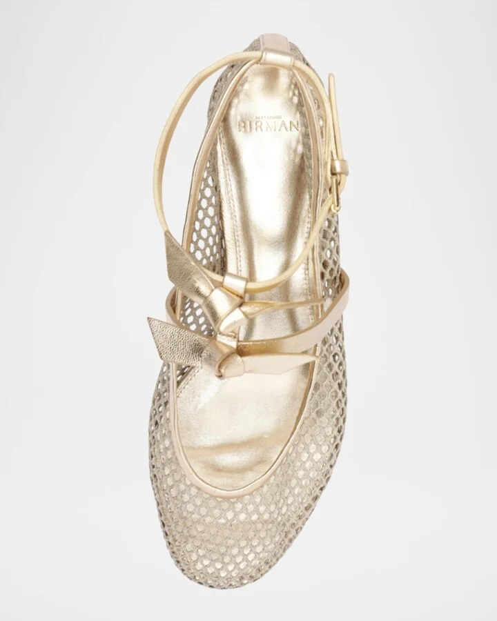 Slim Clarita Bow-Strap Fishnet Ballerina Flats - Image 2