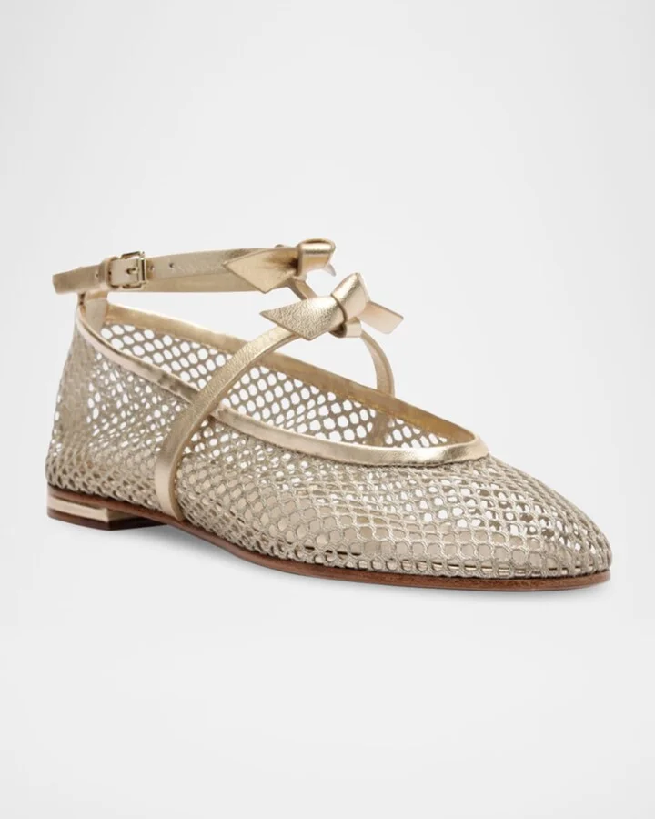 Slim Clarita Bow-Strap Fishnet Ballerina Flats - Image 3