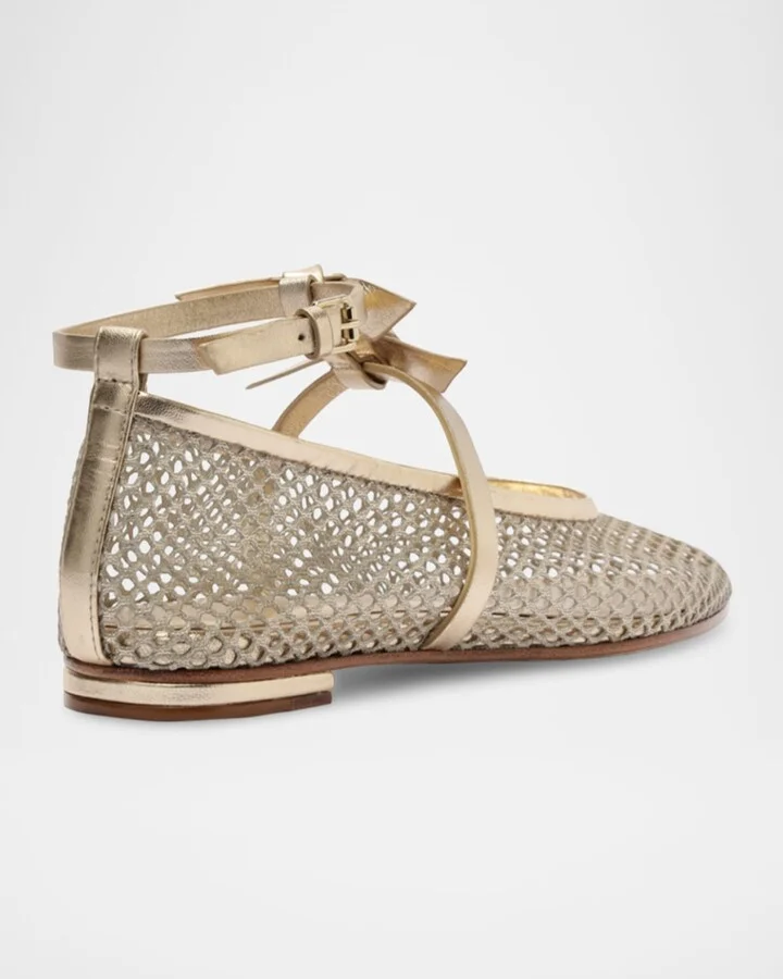 Slim Clarita Bow-Strap Fishnet Ballerina Flats - Image 4