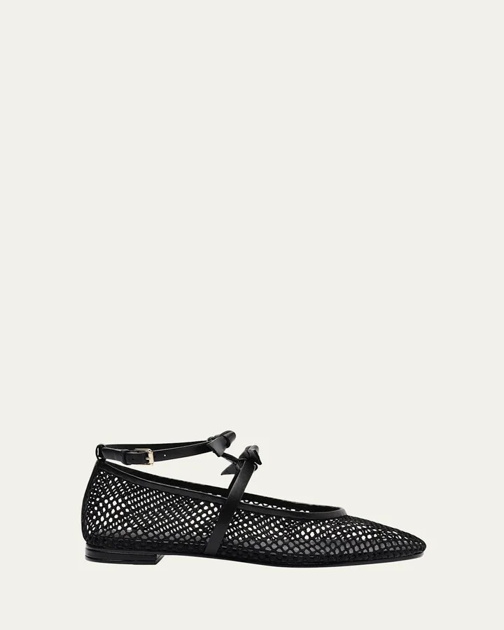 Slim Clarita Bow-Strap Fishnet Ballerina Flats