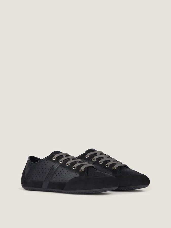 Slim sneakers in perforated leather and suede - Image 2
