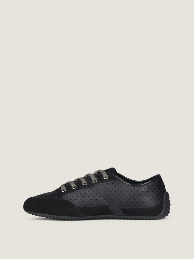 Slim sneakers in perforated leather and suede - Image 3