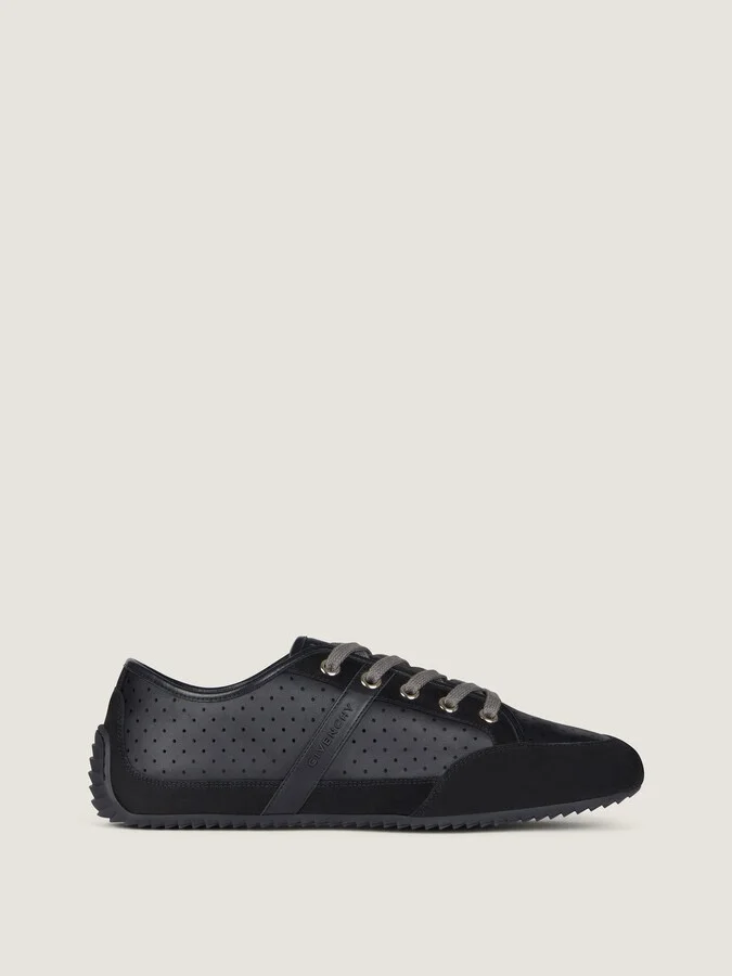 Slim sneakers in perforated leather and suede