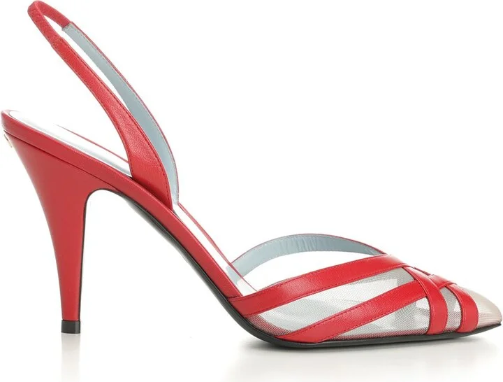 Sling Back Valentino Garavani Impudance T. 90 Capretto/Rete/A. Brass Logo Sandals Red