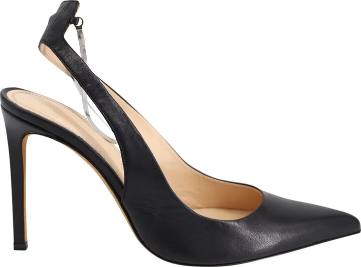 Slingback Amore Pumps w/ Ankle Chain in Black Leather