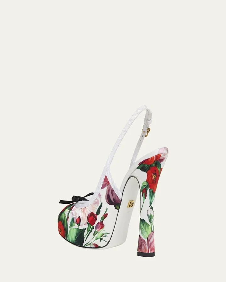 Slingback Floral Ballerina Stiletto Pumps - Image 5