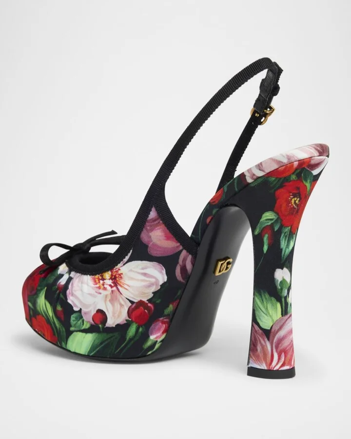 Slingback Floral Ballerina Stiletto Pumps - Image 3