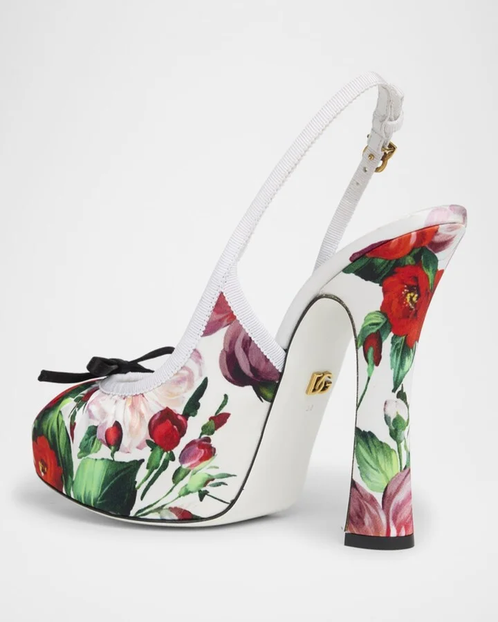 Slingback Floral Ballerina Stiletto Pumps - Image 5
