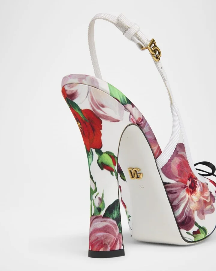 Slingback Floral Ballerina Stiletto Pumps - Image 7