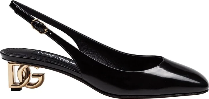 Slingback In Black Patent Leather With Dg Heel