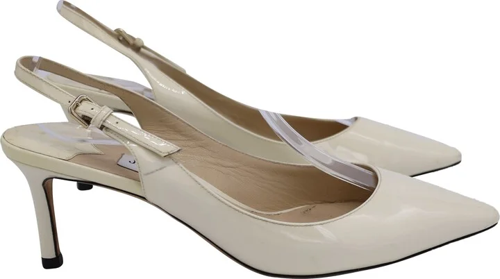 Slingback Low Heel Pumps in Cream Patent Leather