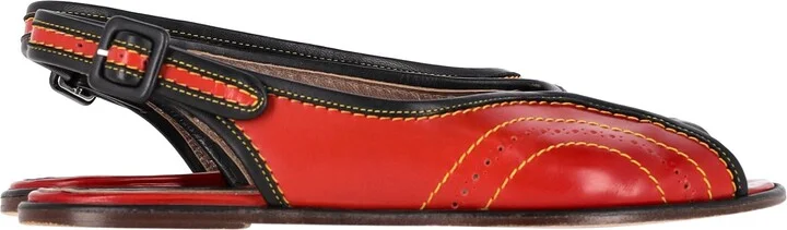Slingback Peep Toe Flats in Red Leather