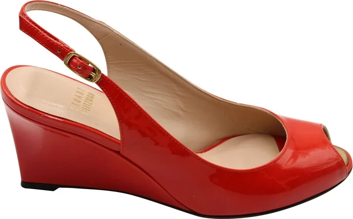 Slingback Peep-Toe Wedge in Red Patent Leather
