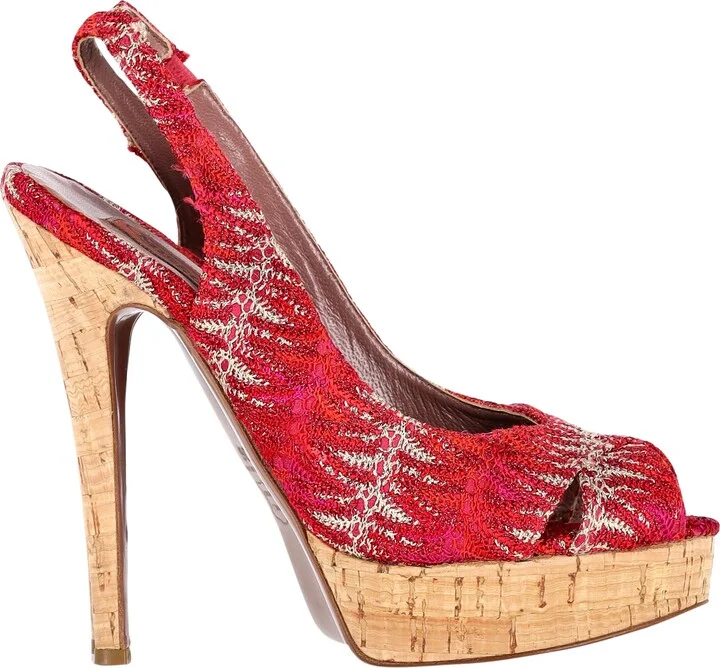 Slingback Platform Sandals in Red Crocheted Viscose