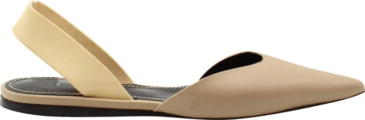 Slingback Pointed Flats in Beige Leather