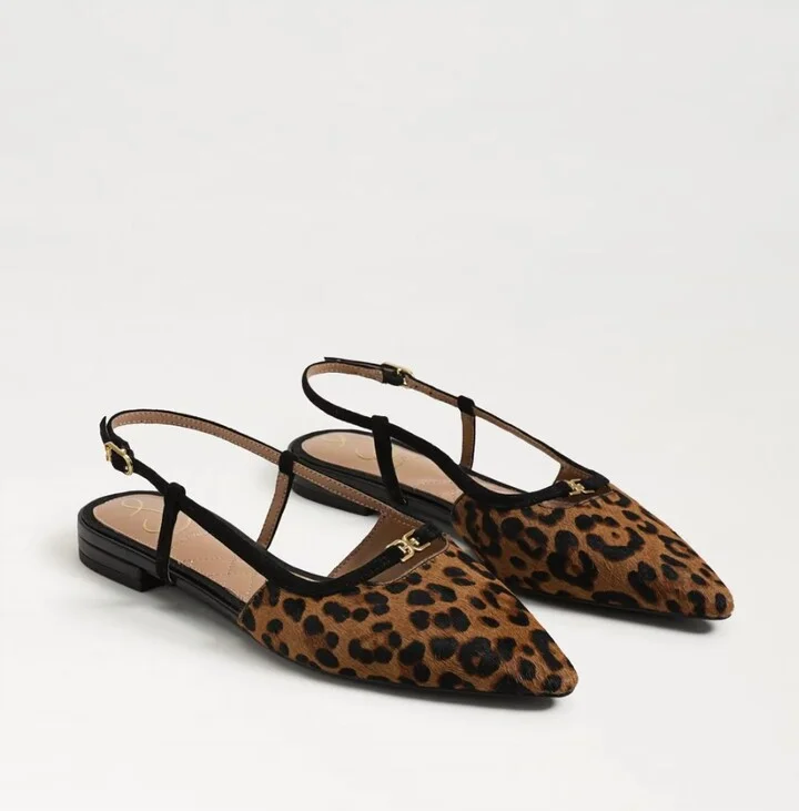 Slingback Pointy Toe Flat Shoes In Leopard