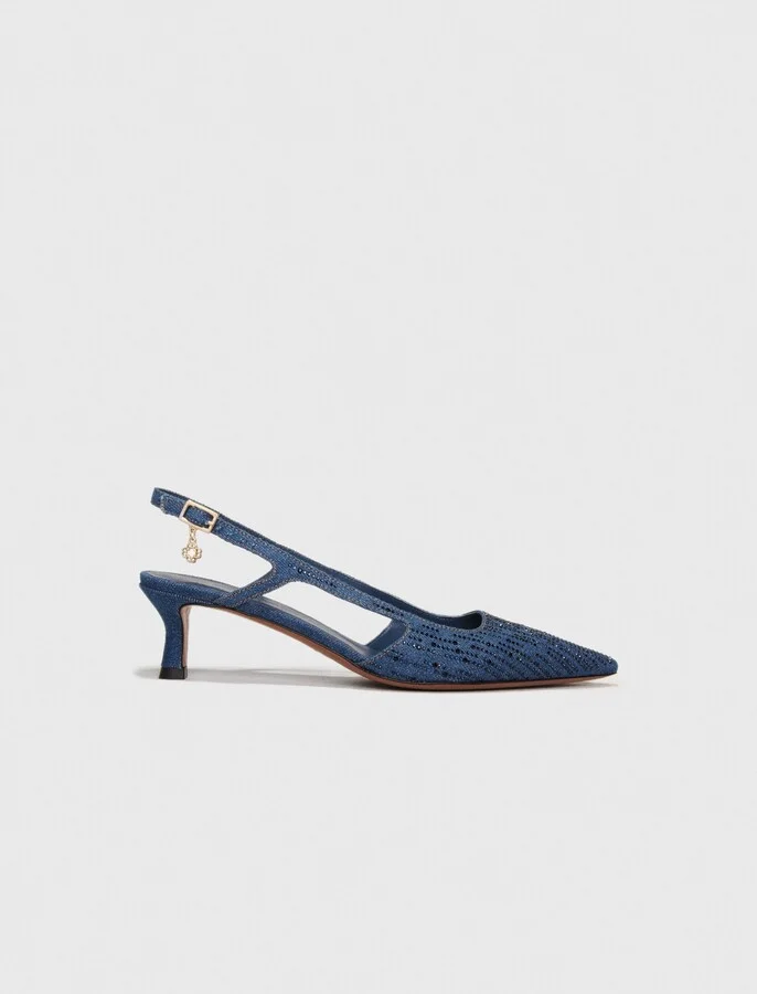Slingback pump in rhinestone denim