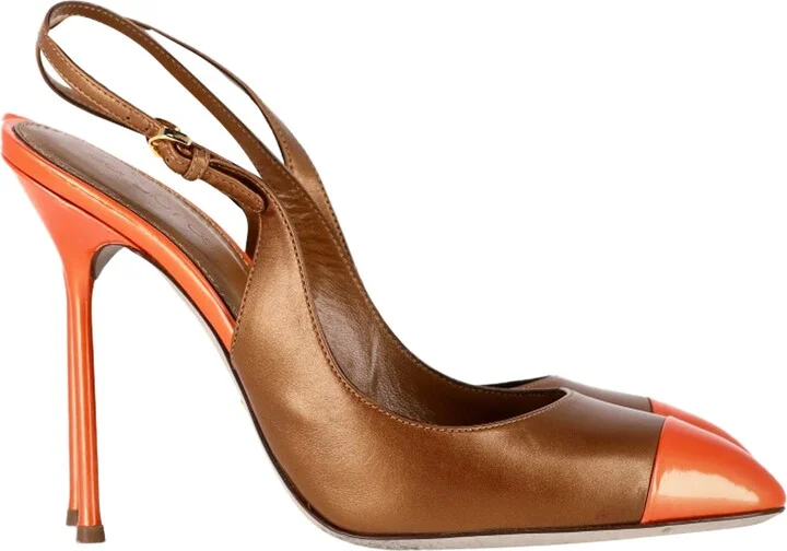 Slingback Pumps in Bronze Leather