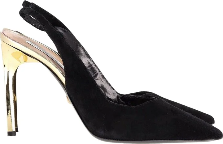 Slingback Pumps with Metallic Heel in Black Suede