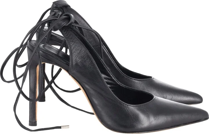 Slingback Tie Around Pumps in Black Leather