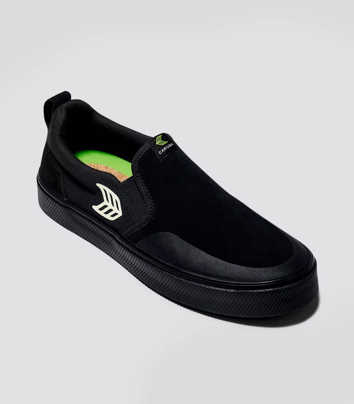 SLIP-ON PRO All Black Suede and Canvas Ivory Logo Sneaker Men - Image 2