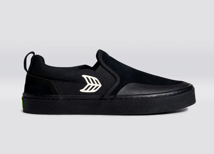 SLIP-ON PRO All Black Suede and Canvas Ivory Logo Sneaker Men - Image 3