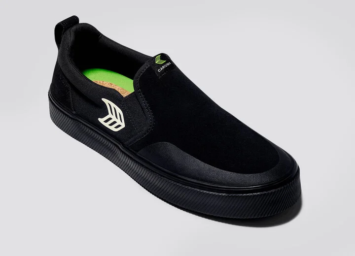 SLIP-ON PRO All Black Suede and Canvas Ivory Logo Sneaker Men - Image 4