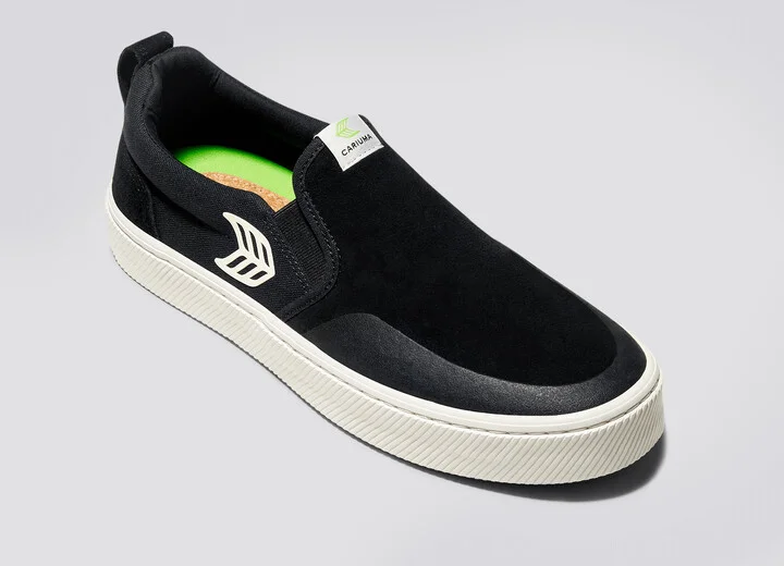 SLIP-ON PRO Black Suede and Canvas Ivory Logo Sneaker Men - Image 4