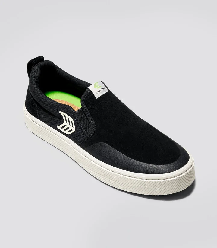 SLIP-ON PRO Black Suede and Canvas Ivory Logo Sneaker Men - Image 10