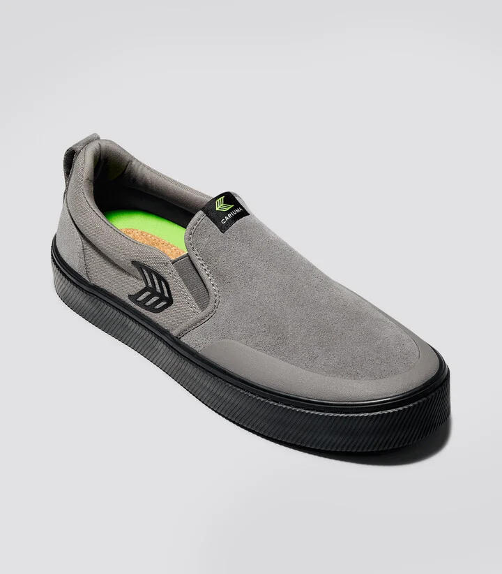 SLIP-ON PRO Charcoal Grey Suede and Canvas Black Logo Sneaker Women - Image 2